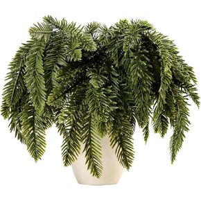 5 Pcs Artificial Norfolk Pine Picks, 14.5" Christmas Real Touch Norfolk Pine Branches Fake Ceder Stems Faux Greenery Sprigs for Xmas Garland Wreath Vase Filler Crafts Home Decor (5, Green)