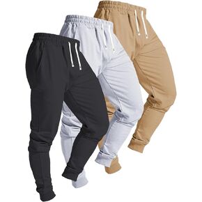 3 Pack Men's Sweatpants with Drawstring Waist, Elastic Cuffs, for Workouts, Sports and Casual Wear