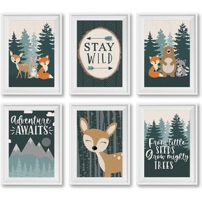 Hadley Designs 6 Reversible 8x10 Woodland Nursery Decor For Boys Prints, Baby Boy Nursery Decor, Woodland Wall Decor Baby Shower Decorations, Woodland Creatures Nursery Wall Art Decor