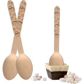 Perfect Stix-Printed Cocoa Spoon-100 Count Wooden Cutlery Spoons with Hot Cocoa Print, Pack of 100 Spoons.