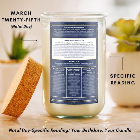 Birthday Candles - Custom Birthdate Astrological Zodiac Scented Candles. Astrology Gifts. All Natural Soy Wax. 75+ Hour Burn Time. Made in USA- March 25 in Saudi Arabia