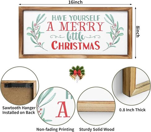 Have Yourself A Merry Little Christmas Wooden Sign, 16 x 8 Inches, Solid Wood Framed Christmas sign, Farmhouse Christmas Indoor Holiday Decoration in Kuwait