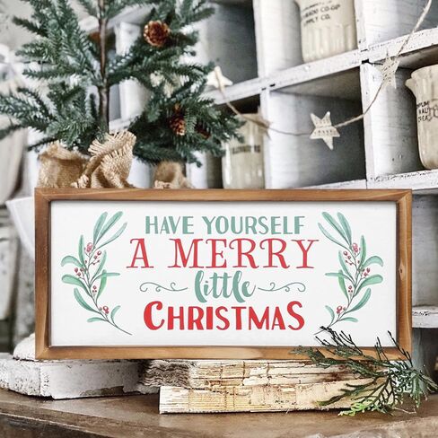 Have Yourself A Merry Little Christmas Wooden Sign, 16 x 8 Inches, Solid Wood Framed Christmas sign, Farmhouse Christmas Indoor Holiday Decoration in Kuwait