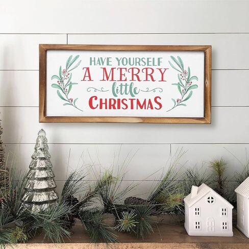 Have Yourself A Merry Little Christmas Wooden Sign, 16 x 8 Inches, Solid Wood Framed Christmas sign, Farmhouse Christmas Indoor Holiday Decoration in Kuwait