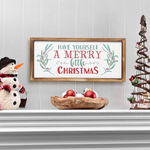 Have Yourself A Merry Little Christmas Wooden Sign, 16 x 8 Inches, Solid Wood Framed Christmas sign, Farmhouse Christmas Indoor Holiday Decoration in Kuwait