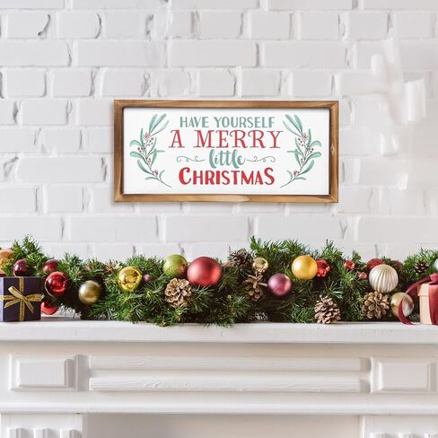 Have Yourself A Merry Little Christmas Wooden Sign, 16 x 8 Inches, Solid Wood Framed Christmas sign, Farmhouse Christmas Indoor Holiday Decoration in Kuwait