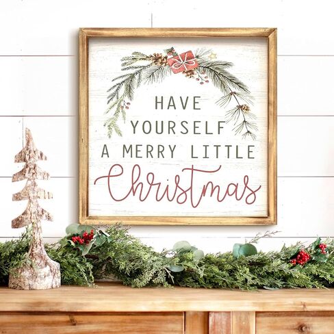 Have Yourself A Merry Little Christmas Wooden Sign, 16 x 8 Inches, Solid Wood Framed Christmas sign, Farmhouse Christmas Indoor Holiday Decoration in Kuwait