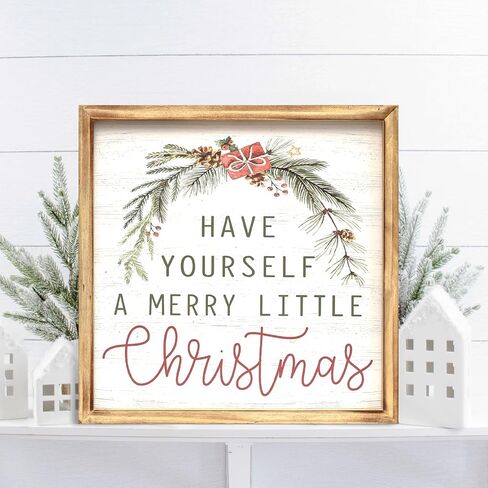 Have Yourself A Merry Little Christmas Wooden Sign, 16 x 8 Inches, Solid Wood Framed Christmas sign, Farmhouse Christmas Indoor Holiday Decoration in Kuwait