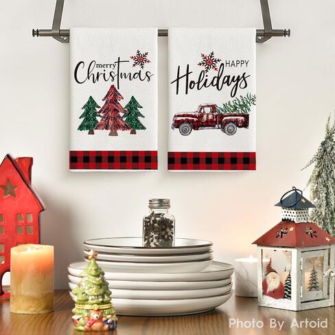 Artoid Mode Christmas Trees Kitchen Towels Dish Towels, 18 x 26 Inch Truck Winter Holiday Ultra Absorbent Drying Cloth Tea Towels for Cooking Baking Set of 2 in Saudi Arabia