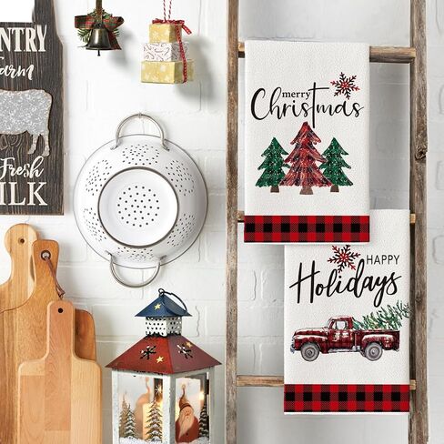 Artoid Mode Christmas Trees Kitchen Towels Dish Towels, 18 x 26 Inch Truck Winter Holiday Ultra Absorbent Drying Cloth Tea Towels for Cooking Baking Set of 2 in Saudi Arabia