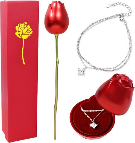 Gift for Women, Rose Box with Sterling Silver Bracelet S295, Birthday Present for Girlfriend, Valentine's Day Mother's Day or Graduation, Special Surprise in Saudi Arabia