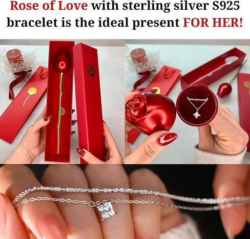 Gift for Women, Rose Box with Sterling Silver Bracelet S295, Birthday Present for Girlfriend, Valentine's Day Mother's Day or Graduation, Special Surprise in Saudi Arabia