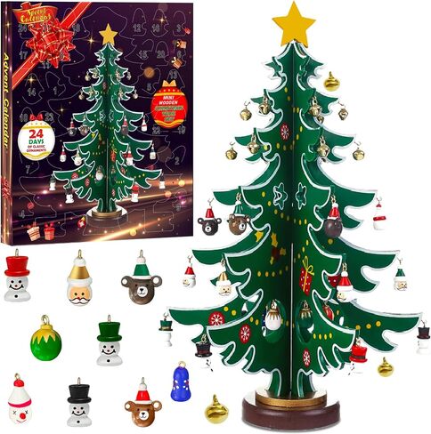 Advent Calendar 2024-24 Day Christmas Countdown DIY Wooden Christmas Tree with 36 Ornaments for Christmas Vacation, Gifts, and Decorations in Saudi Arabia