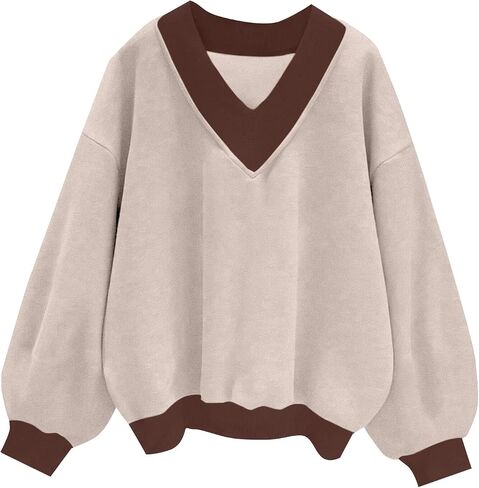 Remidoo Oversized Sweatshirt for Women V Neck Sweatshirts Casual Fleece Long Sleeve Pullover Top in Saudi Arabia