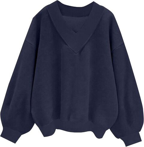 Remidoo Oversized Sweatshirt for Women V Neck Sweatshirts Casual Fleece Long Sleeve Pullover Top in Saudi Arabia