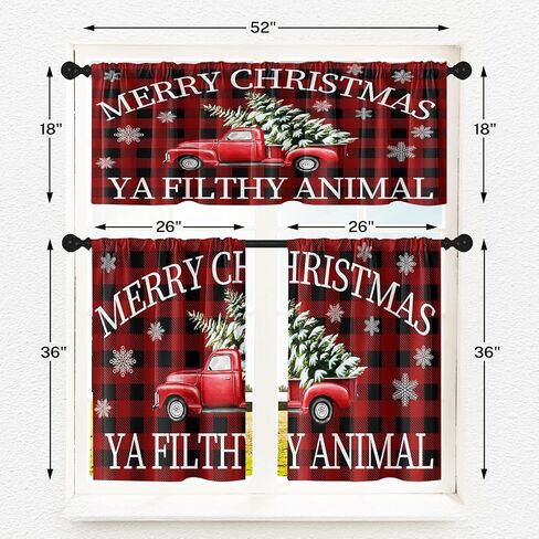 Christmas Kitchen Curtains Christmas Tree Grey RedWindow Curtains Valance and Tier Set 36 Inch Rod Pocket Short Tier Curtain for Room Kitchen Decor in Saudi Arabia