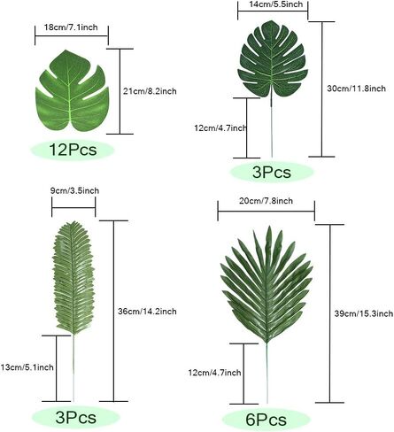 auihiay 93 قدم 12 فروع نبات اللبلاب الاصطناعي نبات إكليل الكرمة و 24 قطعة أوراق النخيل الاصطناعية للمنزل جدار حديقة استحمام الطفل حفل زفاف ديكور المنزل in Kuwait