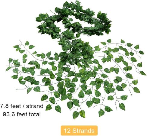 auihiay 93 قدم 12 فروع نبات اللبلاب الاصطناعي نبات إكليل الكرمة و 24 قطعة أوراق النخيل الاصطناعية للمنزل جدار حديقة استحمام الطفل حفل زفاف ديكور المنزل in Kuwait