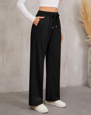 2 حزمة المرأة السراويل واسعة الساق عارضة الرباط عالية الخصر Sweatpants السراويل الفضفاضة ركض بانت مع جيوب in Saudi Arabia