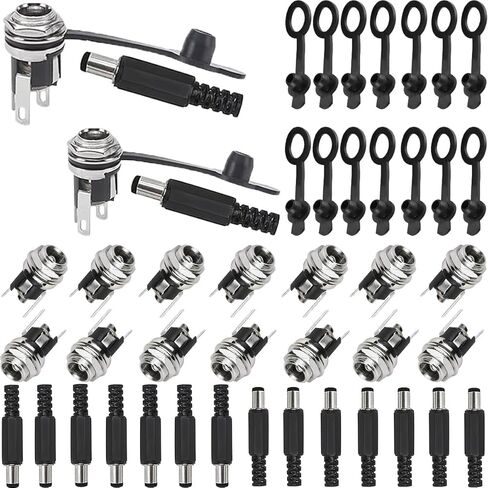 16 pcs DC Power Socket Connector Power Plug Welding Adapter 5.5 * 2.5mm DC Male Female Audio Connector + 16 pcs 5.5 * 2.1mm DC Male Female Audio Connector,with Rubber Protector Caps in Saudi Arabia