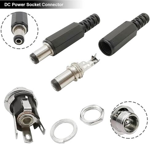 16 pcs DC Power Socket Connector Power Plug Welding Adapter 5.5 * 2.5mm DC Male Female Audio Connector + 16 pcs 5.5 * 2.1mm DC Male Female Audio Connector,with Rubber Protector Caps in Saudi Arabia