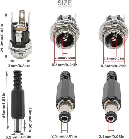 16 pcs DC Power Socket Connector Power Plug Welding Adapter 5.5 * 2.5mm DC Male Female Audio Connector + 16 pcs 5.5 * 2.1mm DC Male Female Audio Connector,with Rubber Protector Caps in Saudi Arabia