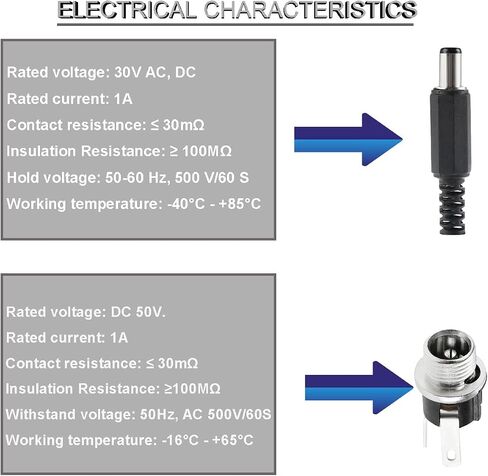 16 pcs DC Power Socket Connector Power Plug Welding Adapter 5.5 * 2.5mm DC Male Female Audio Connector + 16 pcs 5.5 * 2.1mm DC Male Female Audio Connector,with Rubber Protector Caps in Saudi Arabia