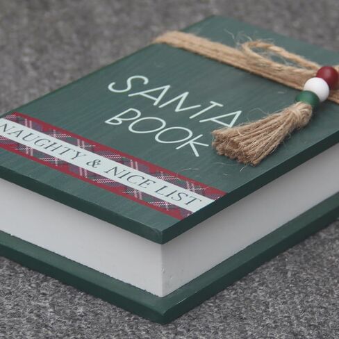 كتب عيد الميلاد الخشبية الصناعية علامة زخرفية مع أقوال - كتاب سانتا، قائمة شقية وجميلة، كتب عرض عتيقة مع خيوط وخرز، كتب مزخرفة لطاولة القهوة، عباءة، صينية متدرجة، in Saudi Arabia