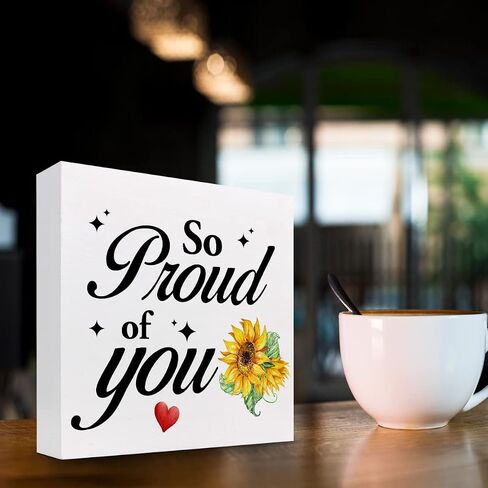 z-crange So Proud of You Wood Box Sign Desk Decor,Inspirational Wooden Block Sign,Positive Affirmations Wood Sign,Gifts for Coworkers,Office Gifts Ideas,Motivational Office Signs in Kuwait