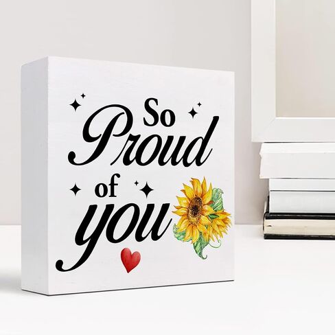 z-crange So Proud of You Wood Box Sign Desk Decor,Inspirational Wooden Block Sign,Positive Affirmations Wood Sign,Gifts for Coworkers,Office Gifts Ideas,Motivational Office Signs in Kuwait