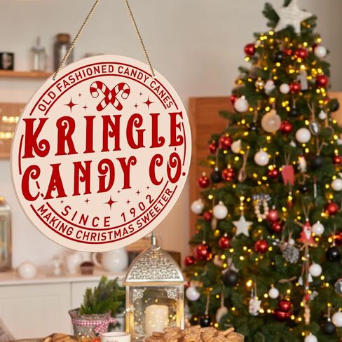 ZODGMED كاندي قصب عيد الميلاد علامة معلقة على الحائط، ديكور عيد الميلاد للمنزل المطبخ غرفة الطعام متجر الحلوى عطلة معلقة علامة عيد الميلاد ديكورات الحائط، Kringle Candy Co. in Kuwait