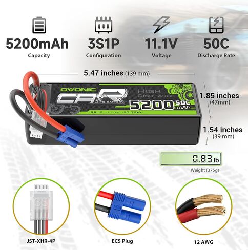 OVONIC 3S Lipo Battery 50C 5200mAh 11.1V Lipo Battery with EC5 Connector for Arrma 1/5 1/8 1/10 RC Car and Truck in Saudi Arabia