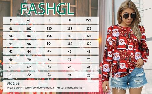 FASHGL عيد الميلاد البلوز المرأة القبيحة عيد الميلاد سانتا الجرافيك قميص مضحك هدايا عيد الميلاد طويلة الأكمام البلوز القمم in Kuwait