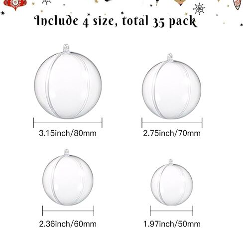 مجموعة كرات زينة شفافة من auihiay، 35 قطعة من الكرات البلاستيكية القابلة للتعبئة، زينة عيد الميلاد مع ملحقات DIY لزينة شجرة عيد الميلاد، عطلة رأس السنة، ديكور المنزل وحفلات الزفاف in Kuwait