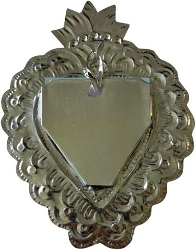 Tin Hearts with Mirror - Handcrafted Milagritos from Oaxaca, Mexico - Sizes Vary from 4 to 6 inches - Random Design (2, Red, Medium) in Saudi Arabia