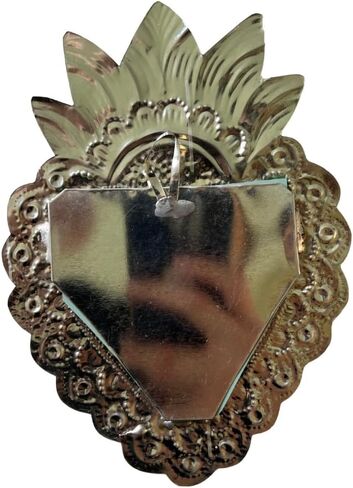Tin Hearts with Mirror - Handcrafted Milagritos from Oaxaca, Mexico - Sizes Vary from 4 to 6 inches - Random Design (2, Red, Medium) in Saudi Arabia