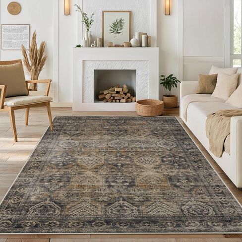 Anidaroel 5x7 Area Rugs for Living Room: Washable Vintage Moroccan Large Area Rug, Retro Floral Soft Rugs for Bedroom, Non Slip Dining Room Throw Carpet for Office Playroom, Brown in Saudi Arabia