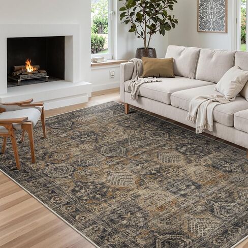 Anidaroel 5x7 Area Rugs for Living Room: Washable Vintage Moroccan Large Area Rug, Retro Floral Soft Rugs for Bedroom, Non Slip Dining Room Throw Carpet for Office Playroom, Brown in Saudi Arabia