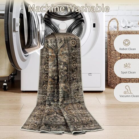 Anidaroel 5x7 Area Rugs for Living Room: Washable Vintage Moroccan Large Area Rug, Retro Floral Soft Rugs for Bedroom, Non Slip Dining Room Throw Carpet for Office Playroom, Brown in Saudi Arabia