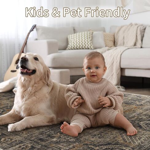 Anidaroel 5x7 Area Rugs for Living Room: Washable Vintage Moroccan Large Area Rug, Retro Floral Soft Rugs for Bedroom, Non Slip Dining Room Throw Carpet for Office Playroom, Brown in Saudi Arabia