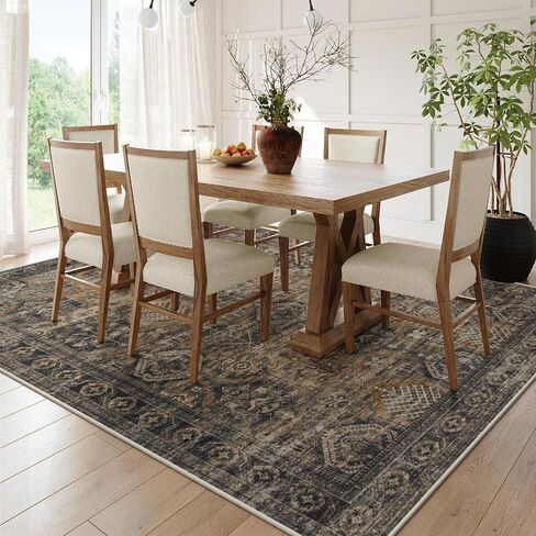 Anidaroel 5x7 Area Rugs for Living Room: Washable Vintage Moroccan Large Area Rug, Retro Floral Soft Rugs for Bedroom, Non Slip Dining Room Throw Carpet for Office Playroom, Brown in Saudi Arabia