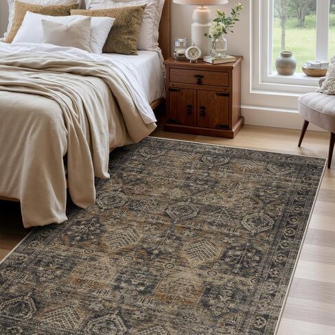 Anidaroel 5x7 Area Rugs for Living Room: Washable Vintage Moroccan Large Area Rug, Retro Floral Soft Rugs for Bedroom, Non Slip Dining Room Throw Carpet for Office Playroom, Brown in Saudi Arabia