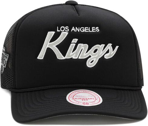 Mitchell & Ness Los Angeles Kings NHL Script Trucker Mesh Snapback Hat Cap - Black in Saudi Arabia