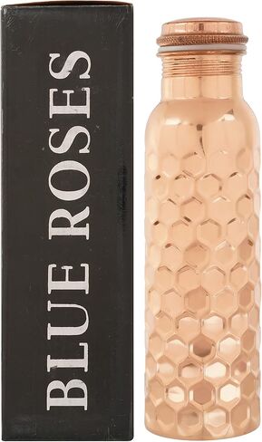 Blue Roses Copper Water Bottle, Copper Vessel For Drinking Water, Lab-Tested & Leak-Proof, Diamond Cut,1 litre in Saudi Arabia