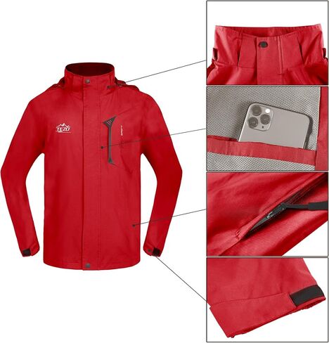 TEZO Mens Rain Jacket Waterproof with Hooded Hiking Coat Lightweight Windbreaker(BK/GY 2XL) in Saudi Arabia