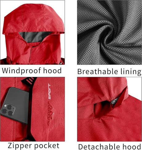 TEZO Mens Rain Jacket Waterproof with Hooded Hiking Coat Lightweight Windbreaker(BK/GY 2XL) in Saudi Arabia
