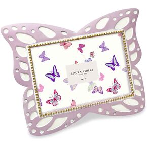 Laura Ashley 4x6 Horizontal Lavender Resin Butterfly Picture Frame with Dotted Edges, Photo Frame with Black Fabric Easel, Made for Tabletop & Wall-Hanging Display (6x4, Lavender)