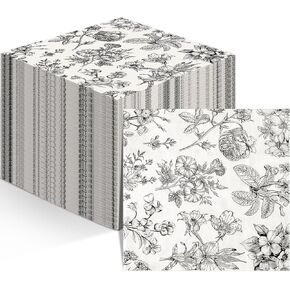 Tatuo Floral Napkins Paper Guest Napkins Black White Decorative Napkins Vintage Disposable Napkins Bathroom Napkins for Christmas Decoupage Birthday Vintage Party Supplies(13 x 15.8 Inch, 100 Pack)