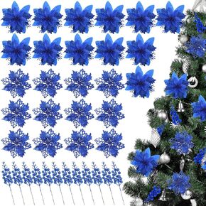 36 Pcs Hot Pink Poinsettias for Christmas Tree 2 Styles 5.5"4.5" Christmas Artificial Flower and 12 Berry Stem Glitter Christmas Tree Flower Christmas decoration Xmas Tree Ornament for Wreath Holiday in Kuwait