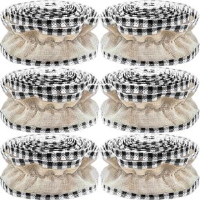 Jishi Pre-Lit Christmas Decorations Garland 9 Ft Burlap Ribbon for Christmas Tree, 6-Rolls LED Lighted Burlap Garland for Christmas Tree, Rustic Boho Natural Jute Vintage Country Farmhouse Home Decor